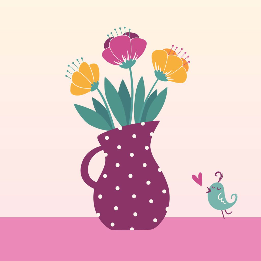 Vector illustration of jug with flowers