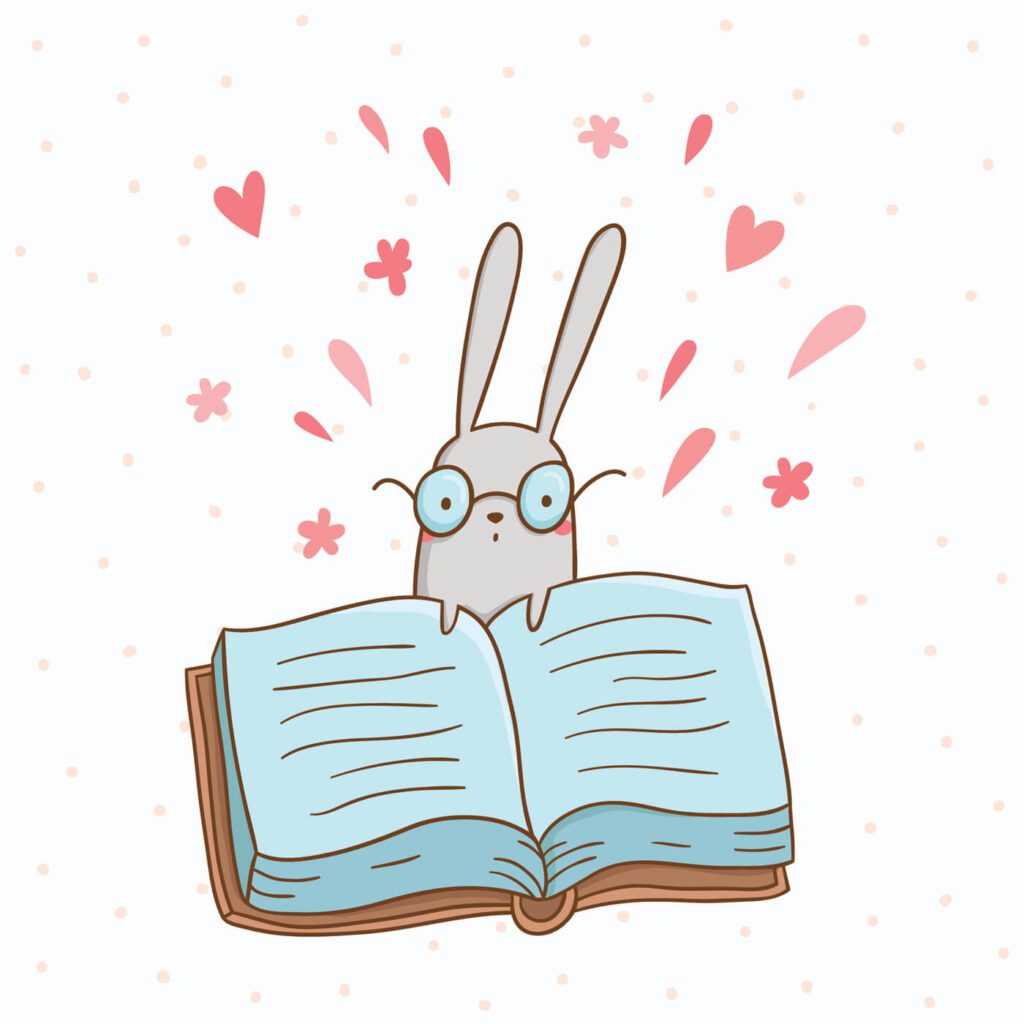 Vector illustration of cute bunny and a big book