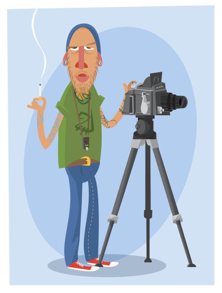 Photographer with equipment at work. Vector illustration