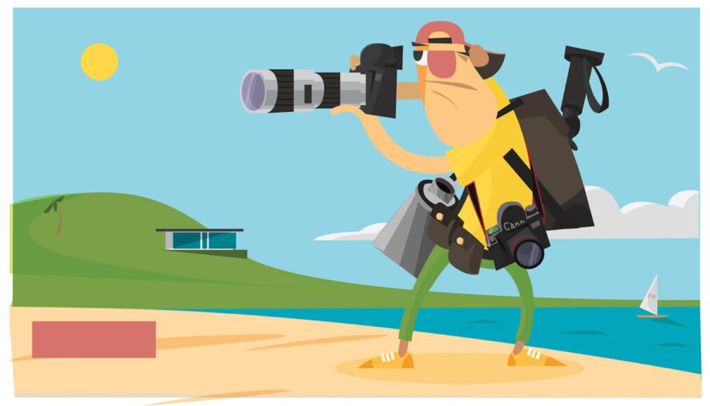 Photographer equipment at work. Vector illustration