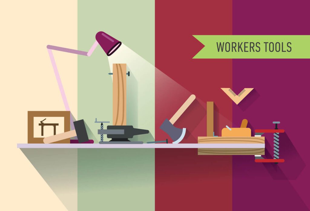 Tools objects on the table. Vector illustration for design