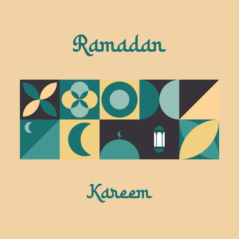 PrintIslamic Ramadan Kareem holiday banner design with minimalistic icons of Mosque Stock Free