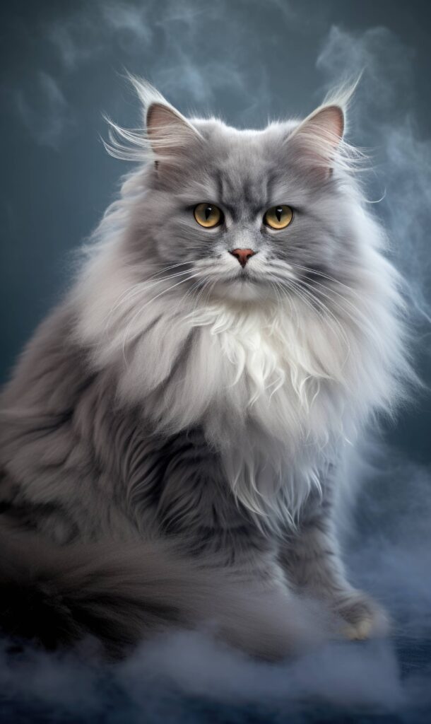 Professional Animal Portrait of Gray Fluffy Cat Stock Free