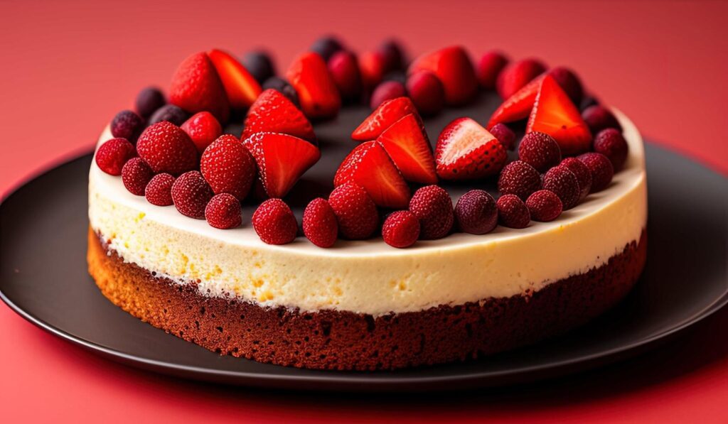 professional food photography of a piece of cake sitting on top of a red plate Stock Free