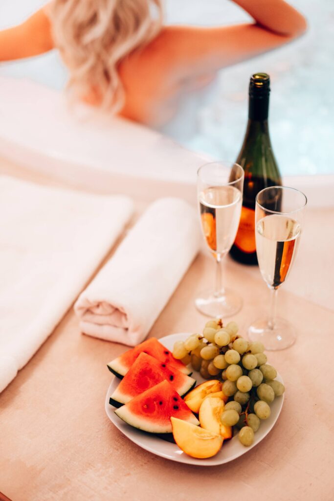 Prosecco and Fresh Fruits in a Private Spa Free Photo