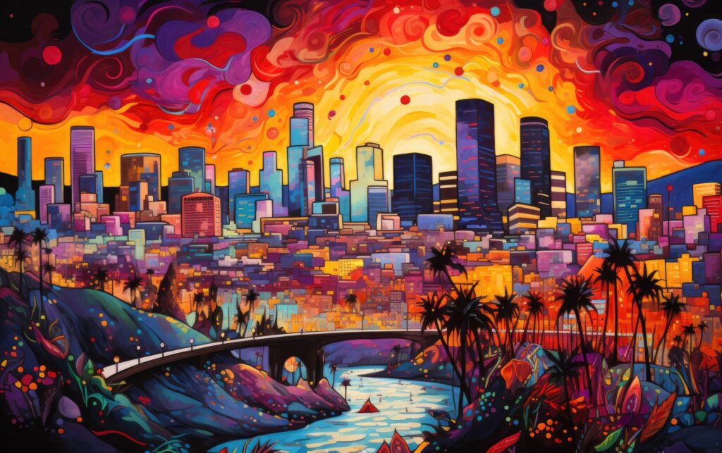 Psychedelic Colorful Painting of Los Angeles Stock Free