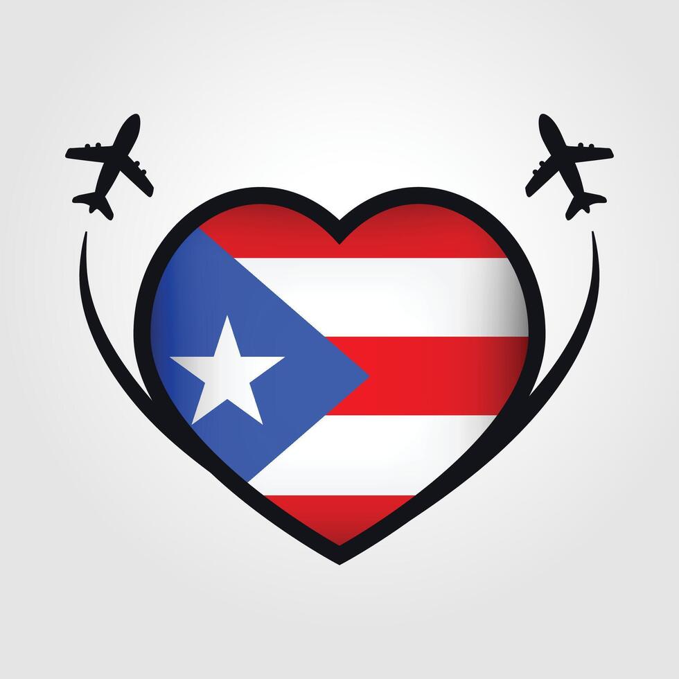 Puerto Rico Travel Heart Flag With Airplane Icons Stock Free