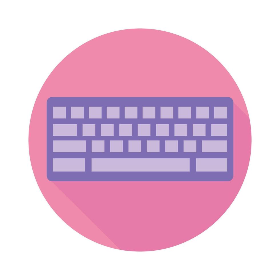 Purple computer keyboard icon in flat style on round pink background. illustration Stock Free