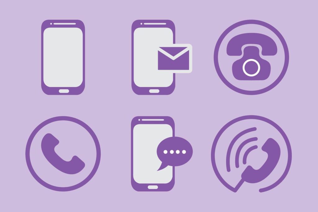 purple mobile phone icon collection Stock Free