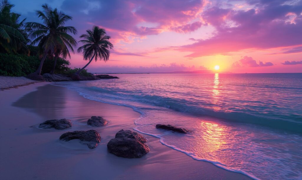 Purple Romantic Sunset on the Coast Stock Free