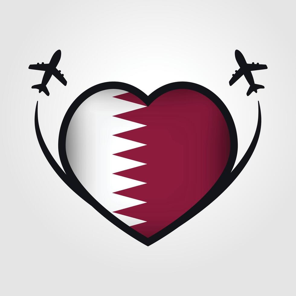 Qatar Travel Heart Flag With Airplane Icons Stock Free