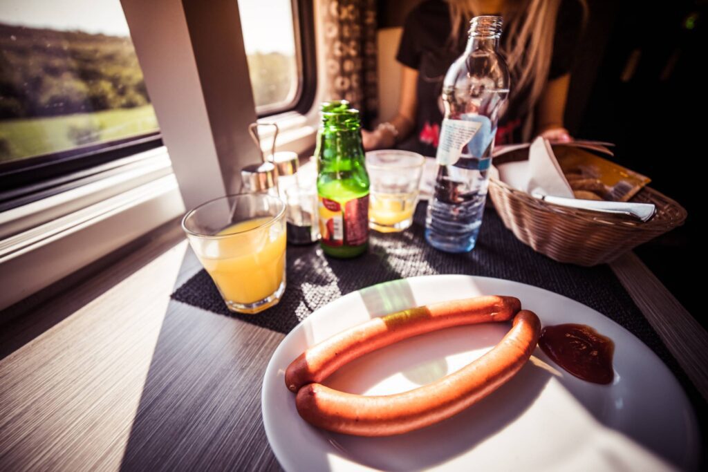 Quick Travel Morning Breakfast in Train Free Photo