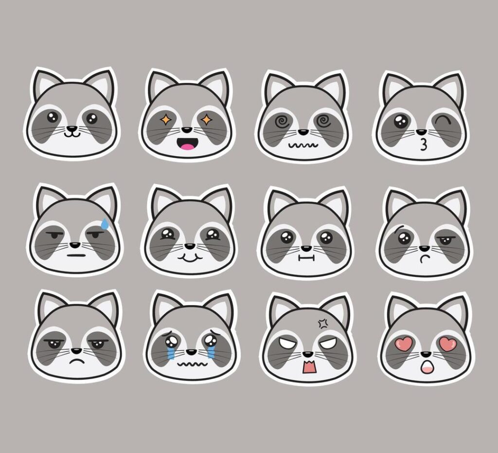 Racoon Cute Icon Set Design Stock Free