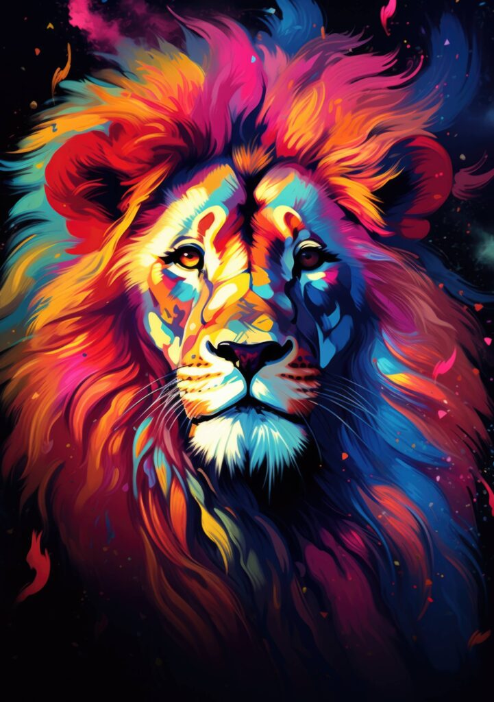 Rainbow Colors Lion Face Painting Stock Free