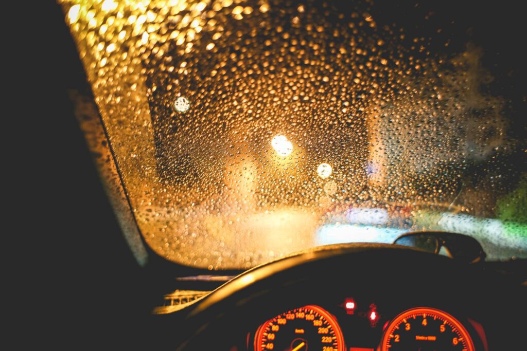 Rainy View From The Car At Night Free Photo