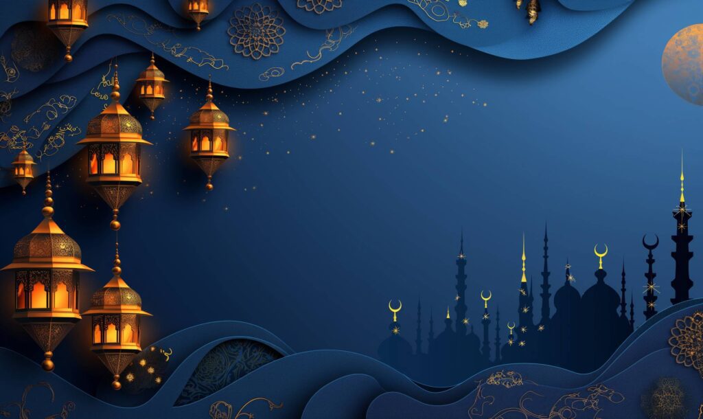 Ramadan Kareem Illustrated Greeting Card Background Space for Text Stock Free