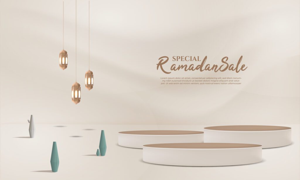 ramadan sale background 3d with podium, lantern for greeting, banner, poster Free Vector