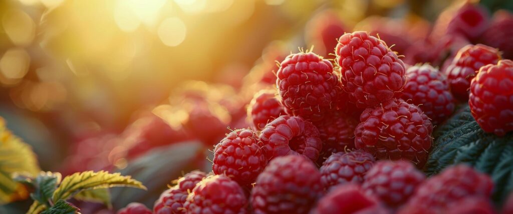 Raspberries Growing on Bush With Sun in Background Stock Free