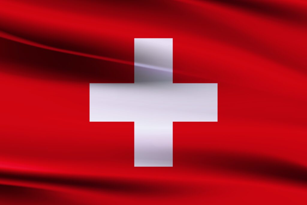 Realistic flag. Switzerland flag blowing in the wind. Background silk texture. 3d Switzerland flag vector graphic. switzerland patriotism and independence. Free Vector