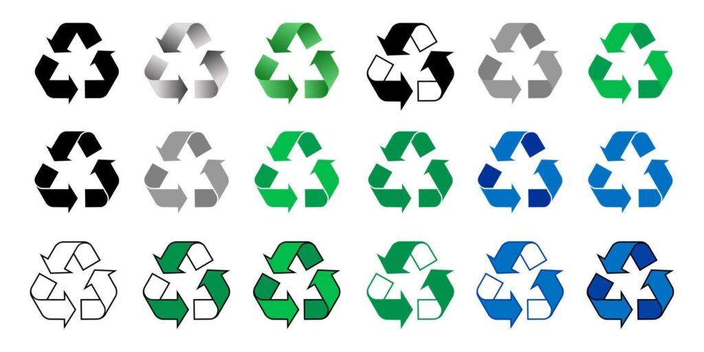 Recycle icon. Arrows recycle eco symbol vector design illustration. Recycling icon collection. Stock Free