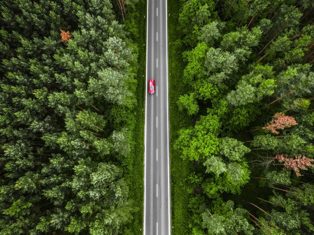 Red Car on the Road Aerial Photo Free Photo