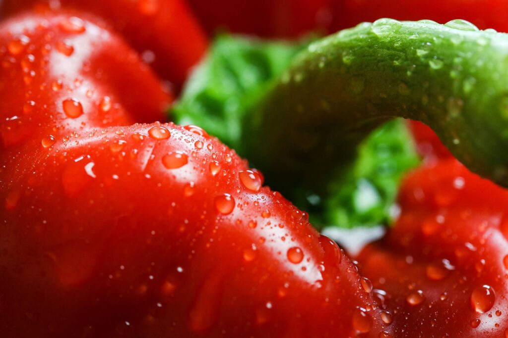 Red Paprika with Drops Close Up Free Photo