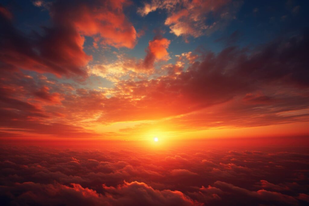 Red Sunset Between Layers of Clouds Stock Free