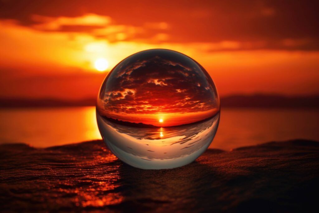 Red Sunset Through a Glass Ball Stock Free