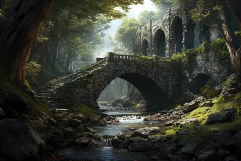 Rendering of Ancient Castle Ruins in the Forest Stock Free