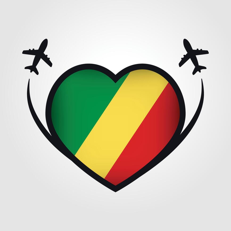 Republic of the Congo Travel Heart Flag With Airplane Icons Stock Free