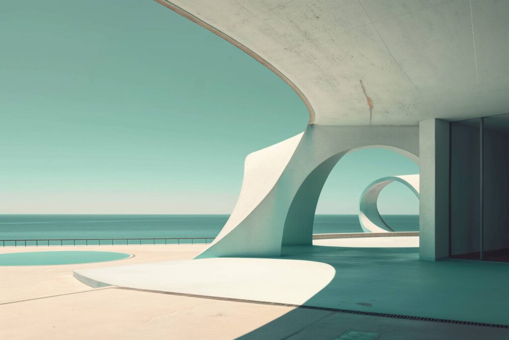 Retro Brutalist Architecture Work on the Beach Stock Free