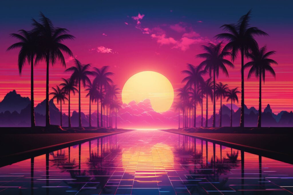 Retro Synthwave Retrowave Scenery Stock Free