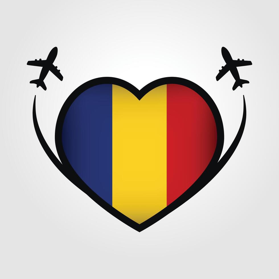 Romania Travel Heart Flag With Airplane Icons Stock Free