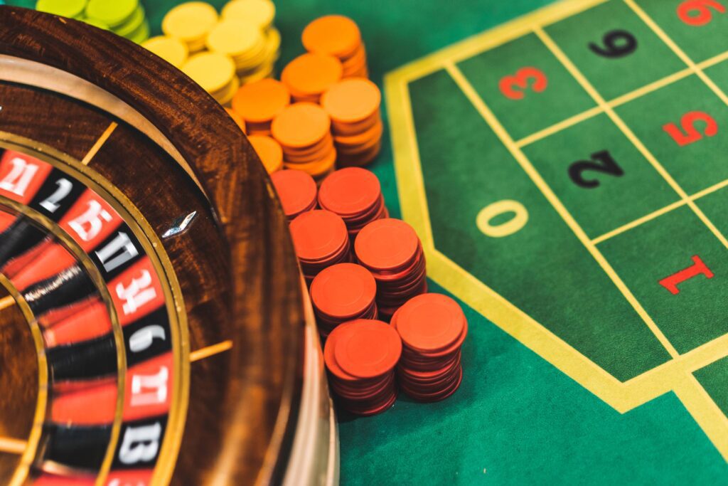 Roulette Table and Chips in Casino Free Photo