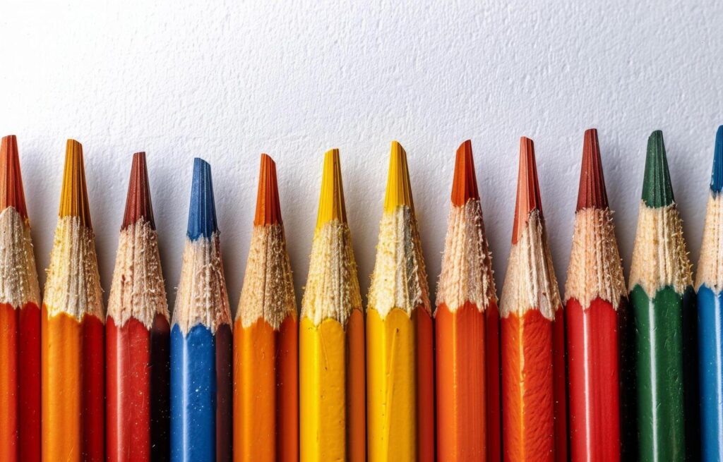 Row of Colored Pencils Against White Background Stock Free