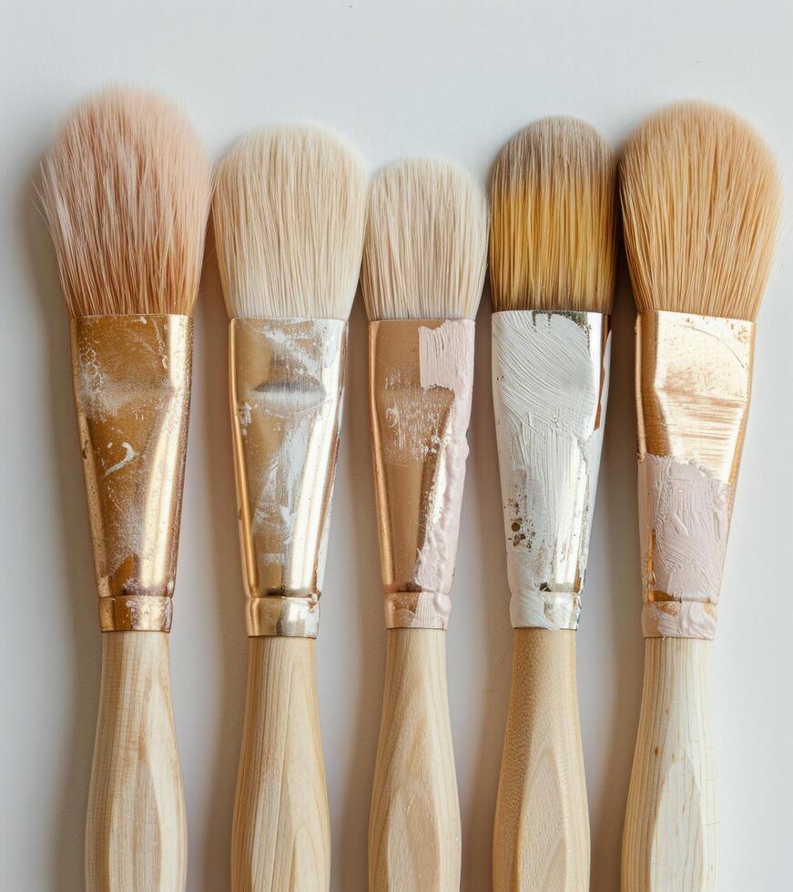 Row of Makeup Brushes on White Background Stock Free