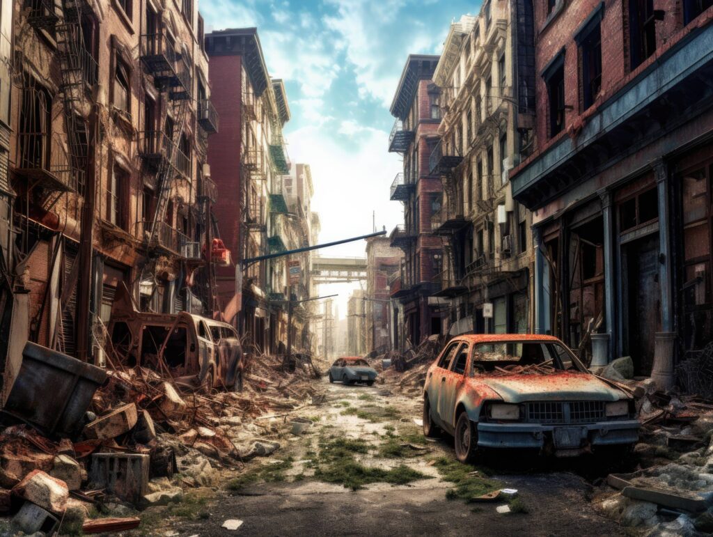 Ruined and Abandoned Post-Apocalyptic New York City Stock Free