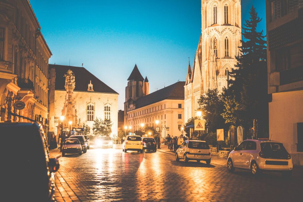 Rush Streets of Budapest, Hungary at Night Free Photo