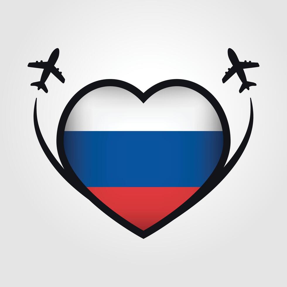 Russia Travel Heart Flag With Airplane Icons Stock Free