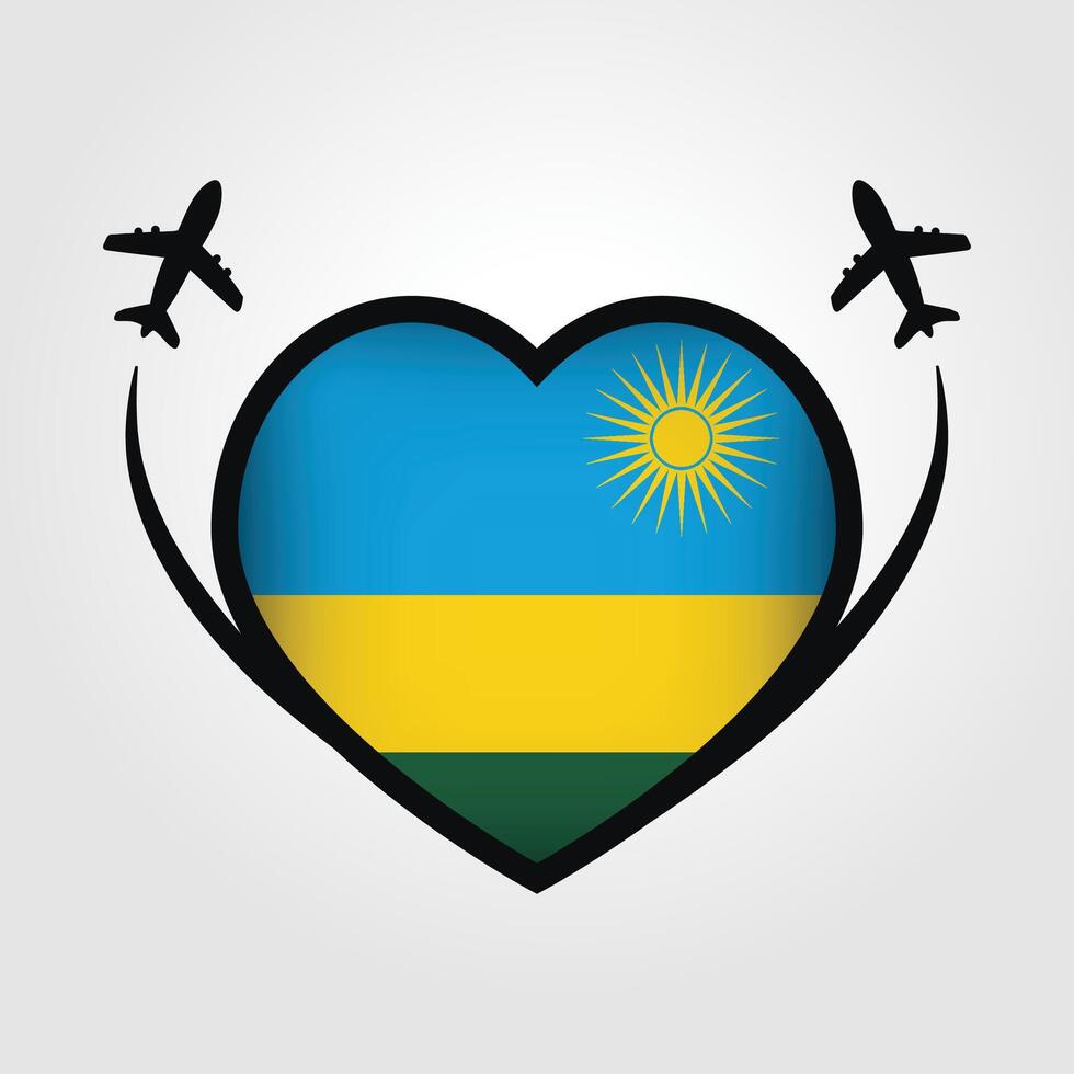 Rwanda Travel Heart Flag With Airplane Icons Stock Free