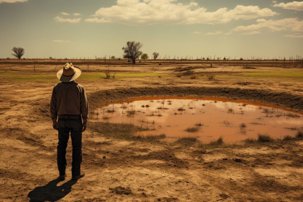 Sad Farmer Looking at Drying Landscape Stock Free