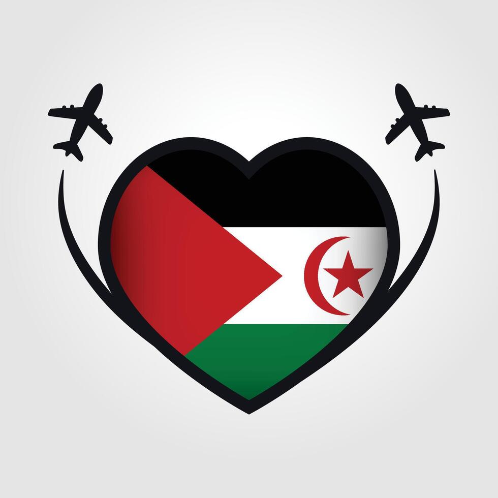 Sahrawi Arab Democratic Republic Travel Heart Flag With Airplane Icons Stock Free