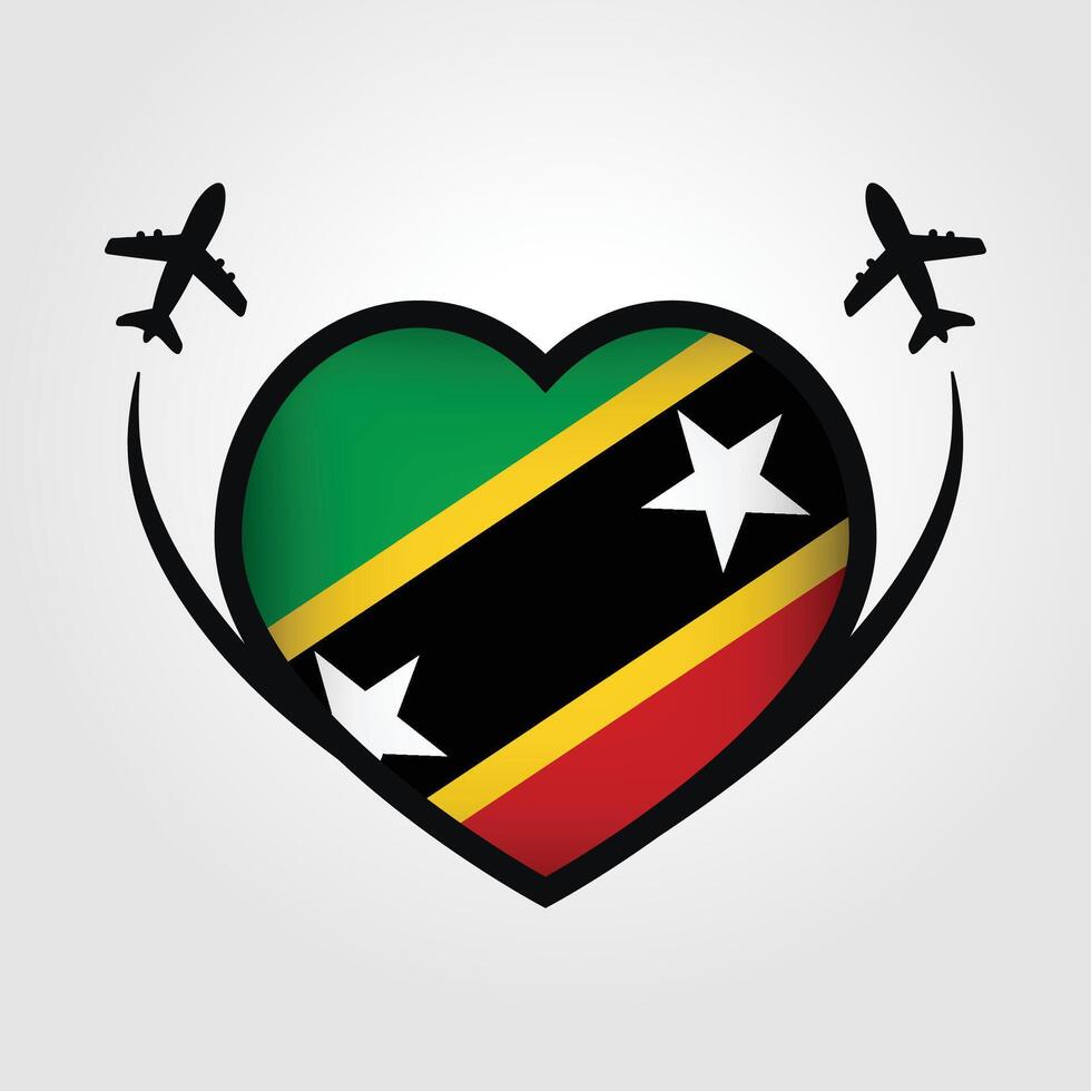 Saint kitt and Nevis Travel Heart Flag With Airplane Icons Stock Free