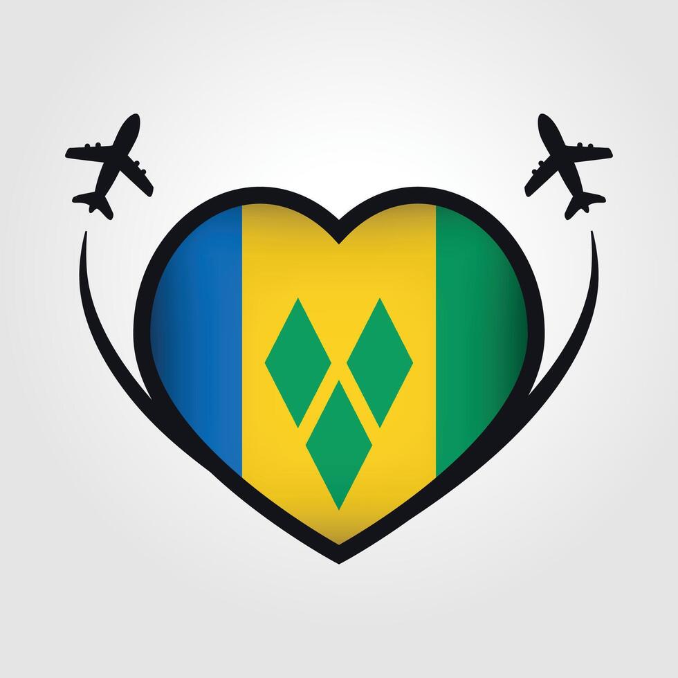 Saint Vincent and the Grenadines Travel Heart Flag With Airplane Icons Stock Free