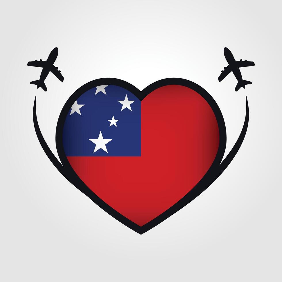 Samoa Travel Heart Flag With Airplane Icons Stock Free