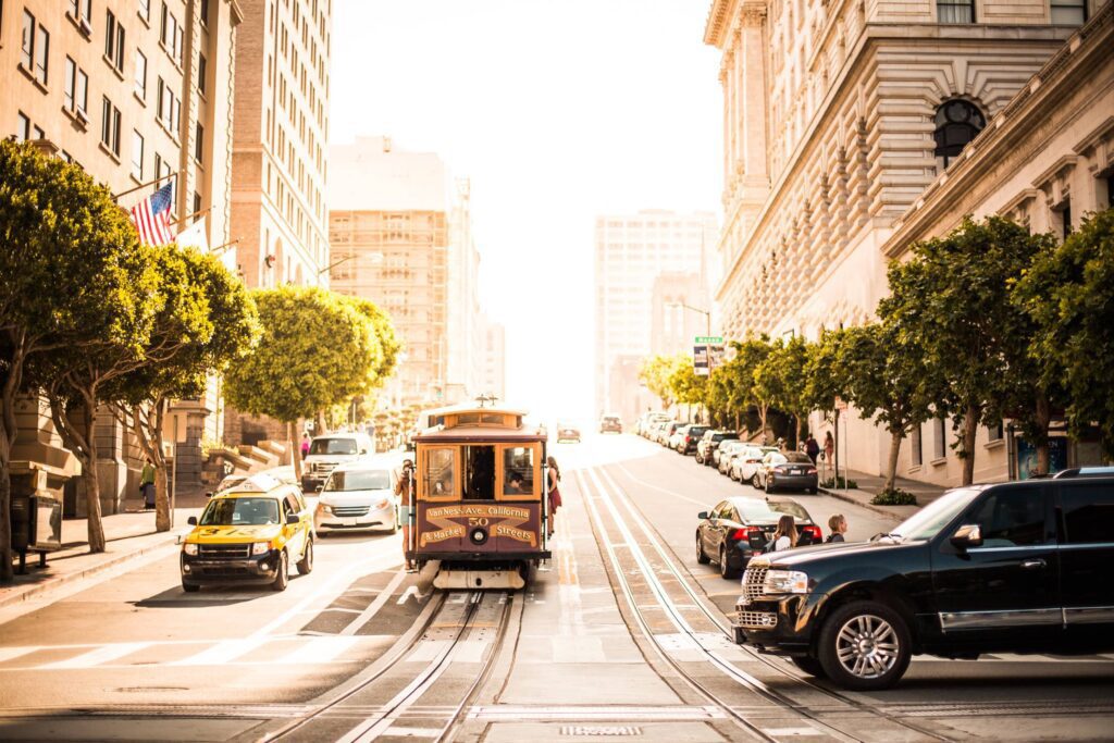 San Francisco Cable Car on Sunny California Street Free Photo