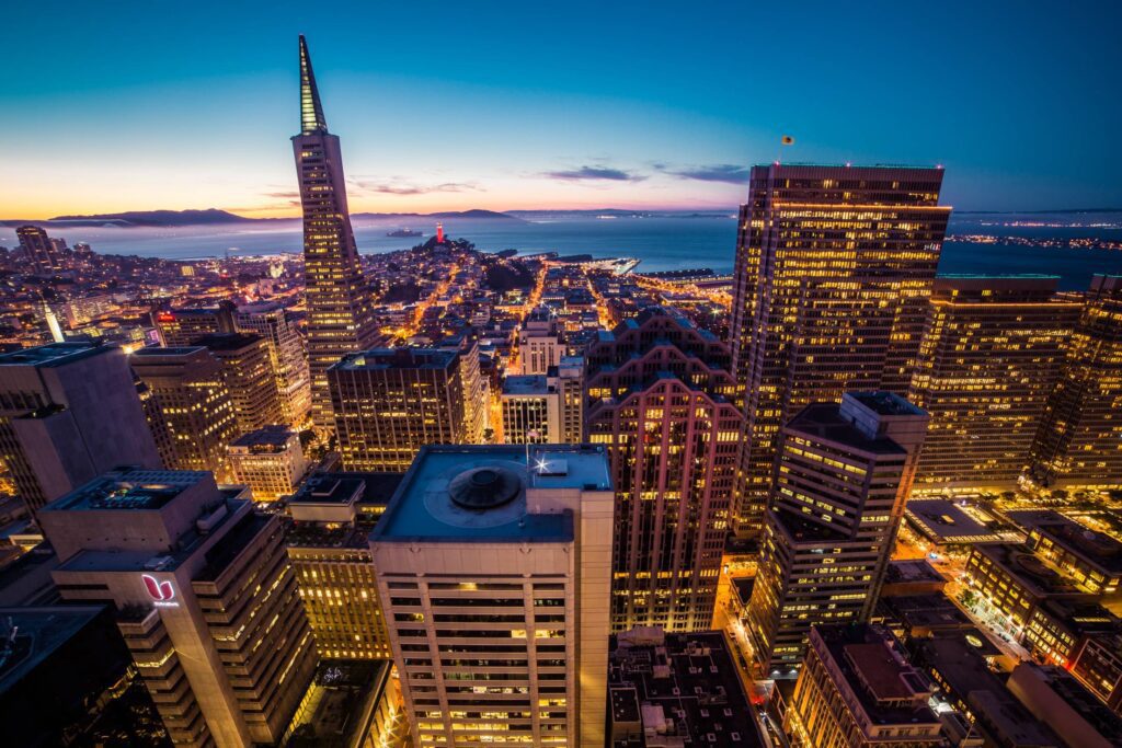 San Francisco Financial Disctrict Skyscrapers Cityscape at Night Free Photo