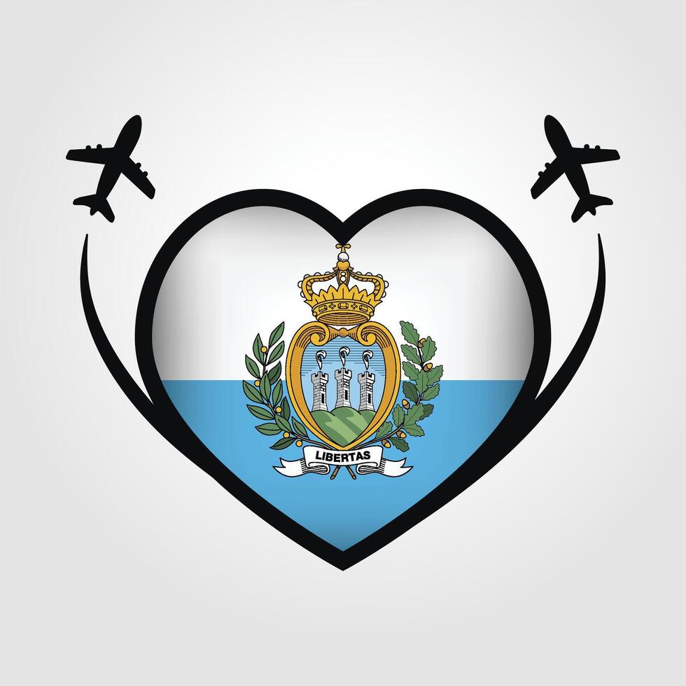 San Marino Travel Heart Flag With Airplane Icons Stock Free