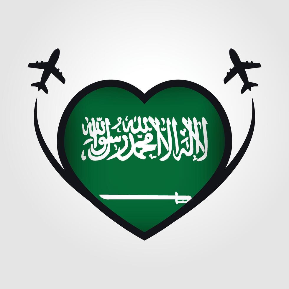 Saudi Arabia Travel Heart Flag With Airplane Icons Stock Free