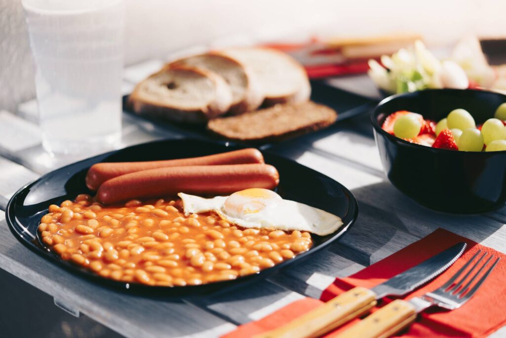 Sausages with Beans and Fried Egg Morning Breakfast Free Photo